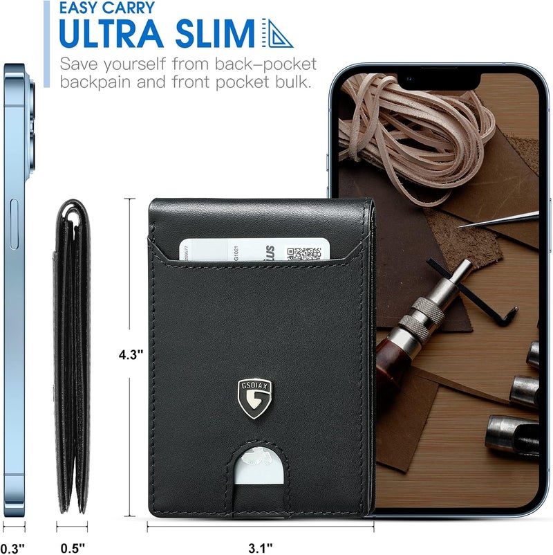 GSOIAX Slim Wallet for Men RFID Blocking Bifold Wallet Carbon Fiber Front Pocket Wallet with 11 Card Holder Minimalist Mens Wallet with Gift Box (Black-1) | RFID Blocking, Bifold wallets, for men, Minimalist, Card Holder, Money Clip - Image 3